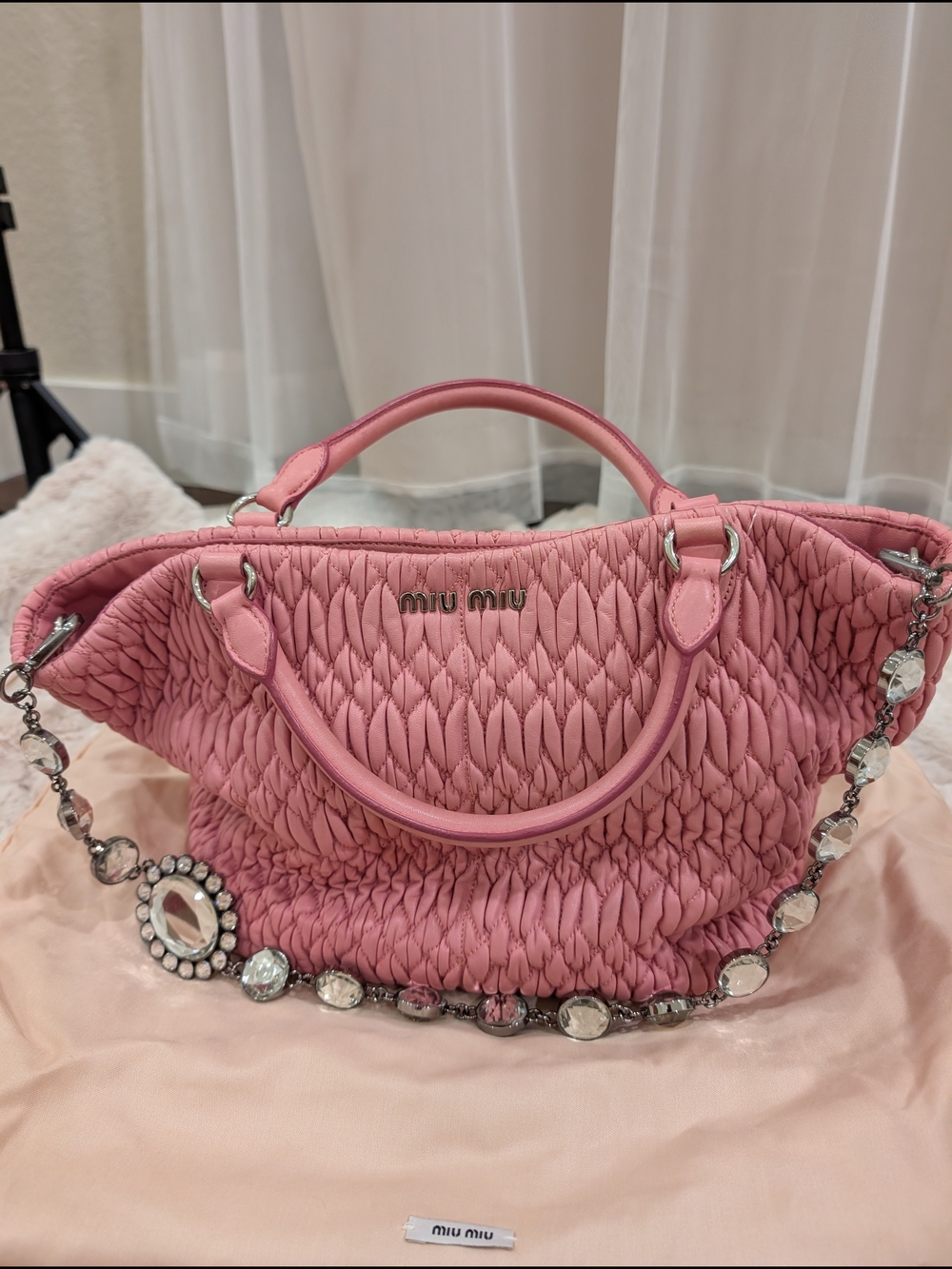 Miu Miu Pink Matelassé Leather Top-Handle Bag - Picture 2 of 10